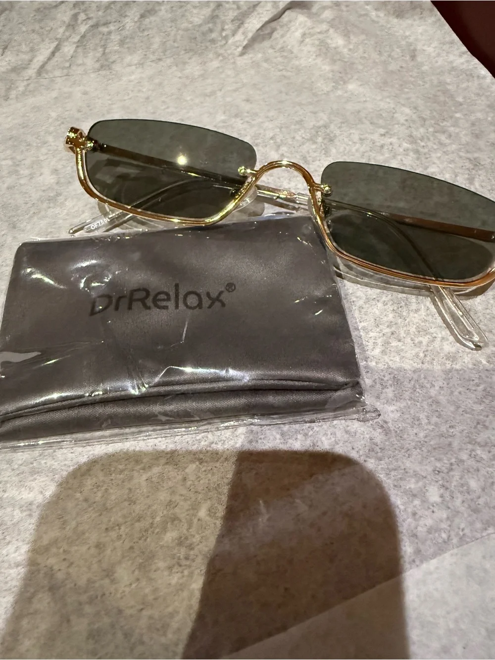 DrRelax Y2K Gold Half Frame Rectangular Sunglasses Grey Lens Unisex